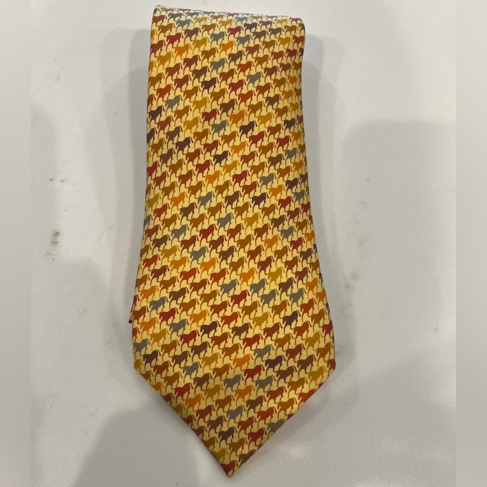 Hermes Yellow Horse Silk Patterned Tie